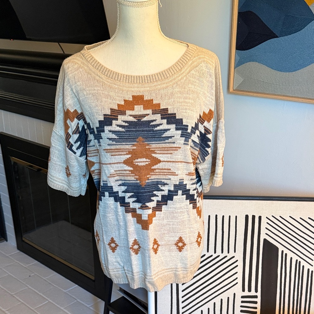 Pendleton Geometric Patterned Sweater - Cream, Bl… - image 1